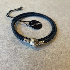 PANDORA SS Leather Charm Bracelet 17cm